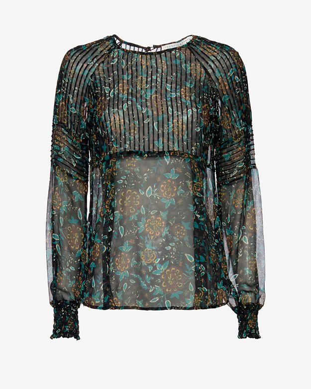 Veronica Beard Tooley Floral Print Chiffon Blouse
