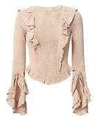 Ronny Kobo Ruffle Detail Pointelle Knit Sweater