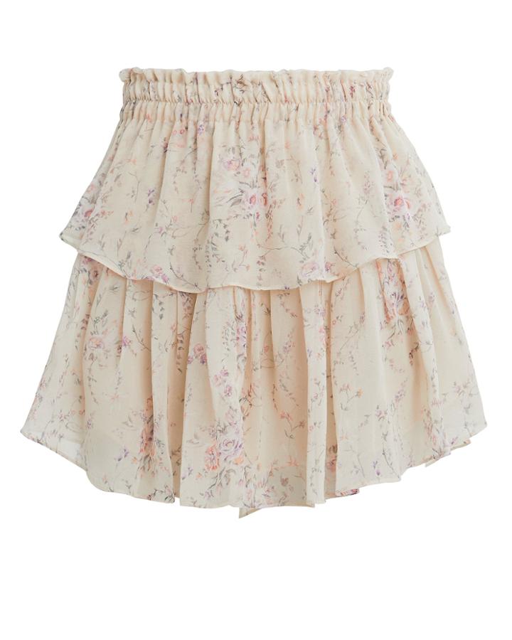 Love Shack Fancy Loveshackfancy Tiered Mini Skirt Ivory/pink Floral L