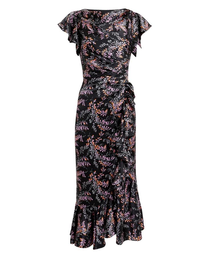 Cinq A Sept Cinq  Sept Nanon Ruffle Midi Dress Black/floral 10