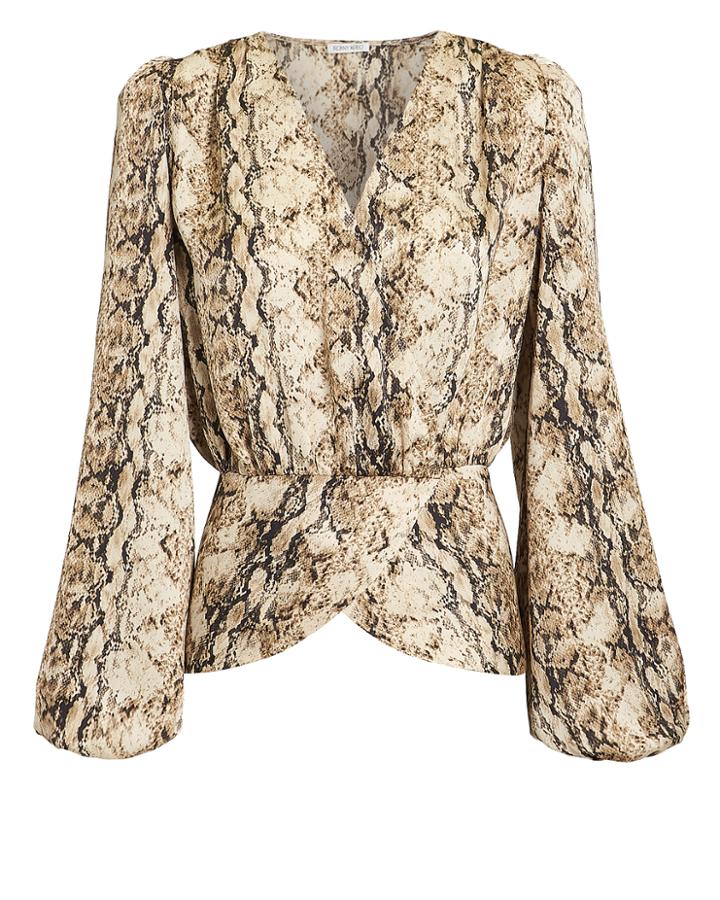 Torn Ronny Kobo Snakeskin Print Blouse Brown Snake Print S
