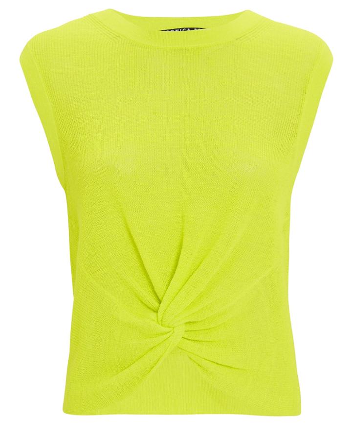 Veronica Beard Kellen Knotted Linen-blend Knit Tee Lime Green M