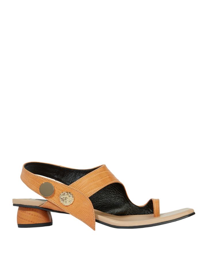 Reike Nen Embellished Leather Embossed Sandals Brown 39