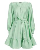Stine Goya Farrow Crepe Blouson Sleeve Dress Jade L