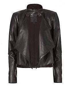 Exclusive For Intermix Cropped Drape Front Leather Jacket