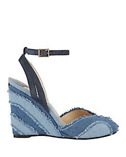 Jimmy Choo Damon Frayed Denim Covered Wedge Sandals