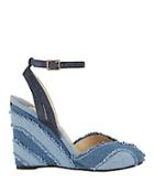 Jimmy Choo Damon Frayed Denim Covered Wedge Sandals
