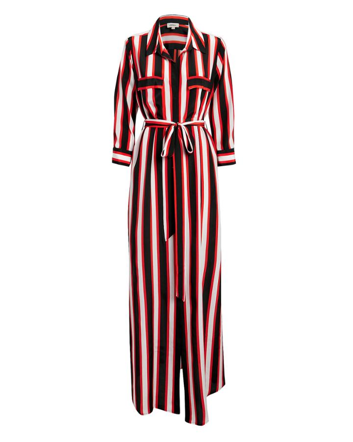 L'agence Cameron Striped Shirtdress Black/white/red P