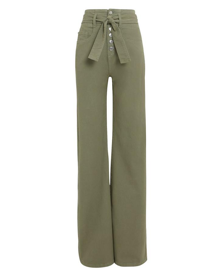 Veronica Beard Rosanna Wide Leg Denim Pants Olive 29