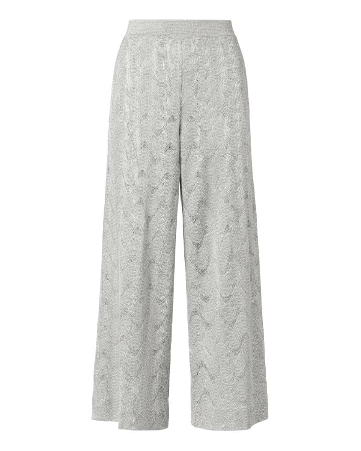 Missoni Silver Lurex Wide Leg Cropped Pants Metallic 40