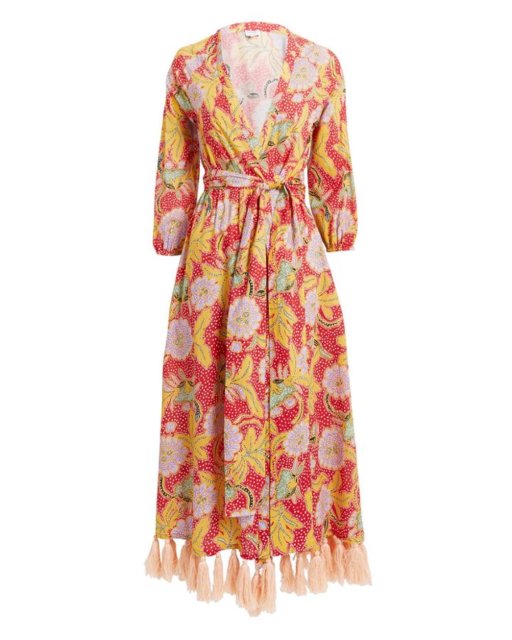 Rhode Resort Lena Robe Dress Red Botanical M