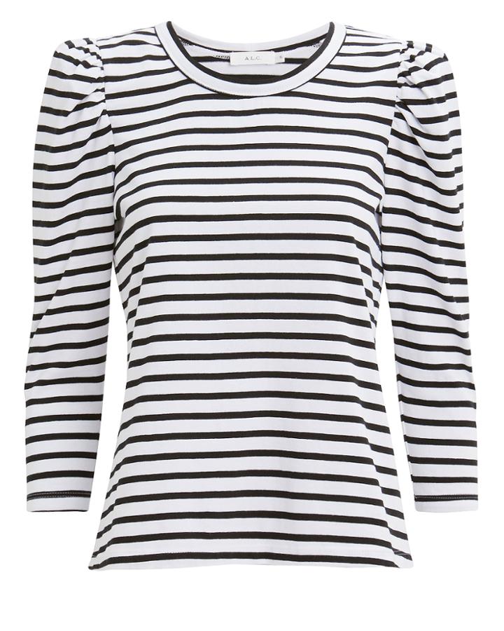Alc A.l.c. Karlie Puff Shoulder Striped T-shirt Black/white P
