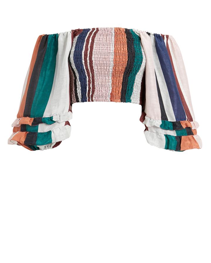 Apiece Apart Lagunitas Smocked Off Shoulder Top Ivory/maroon/orange/blue 2