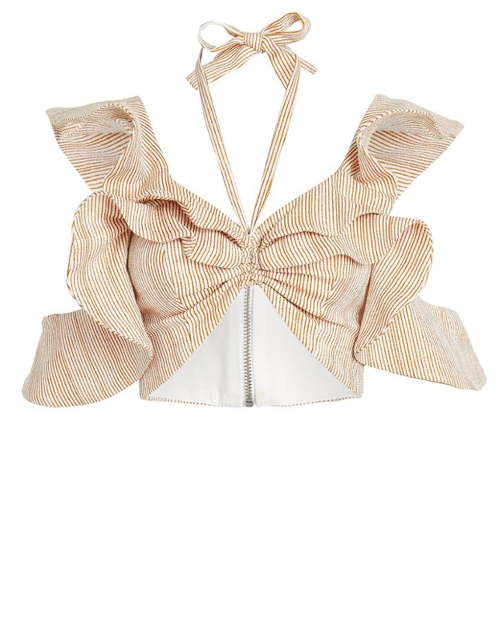 Patbo Striped Cold Shoulder Crop Top Light Stripe M