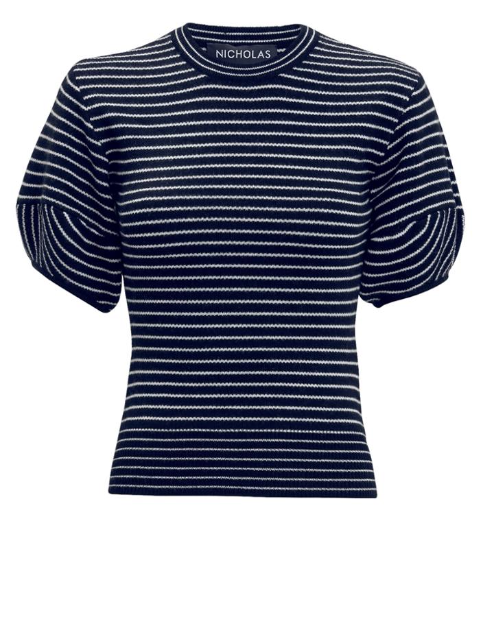 Nicholas Stripe Puff Sleeve Top Black S