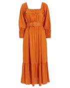 Nicholas Pleated Prairie Dress Orange 4