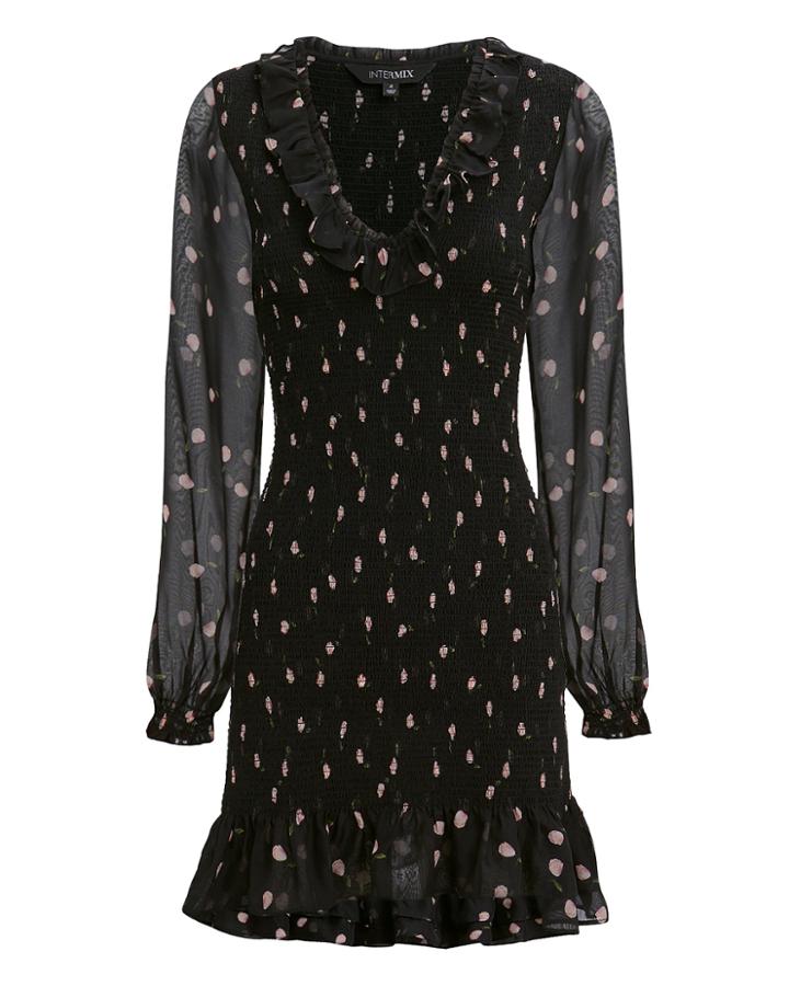 Exclusive For Intermix Intermix Elara Smocked Mini Dress Black/floral 2