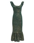 Nightcap Clothing Metallic Ruffle Hem Midi Dress Emerald Metallic P
