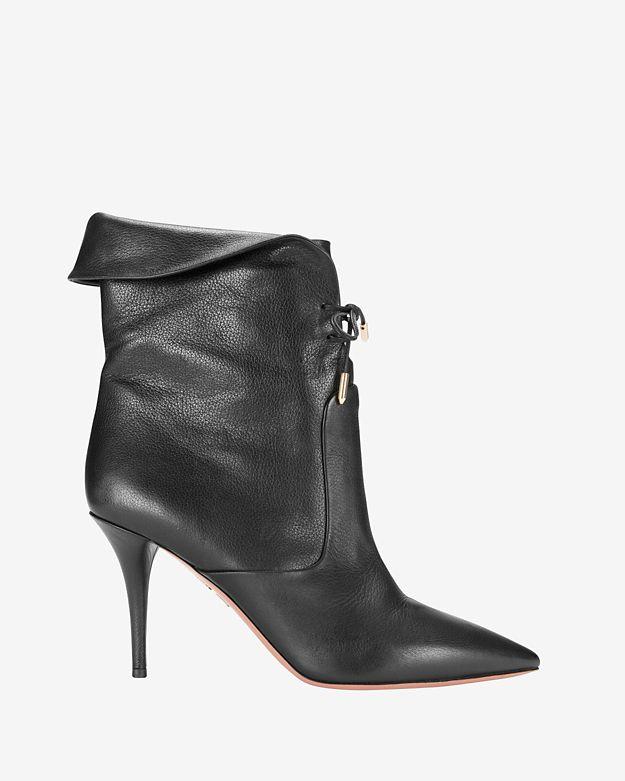 Aquazzura Tribeca Foldover Leather Kitten Heel Bootie