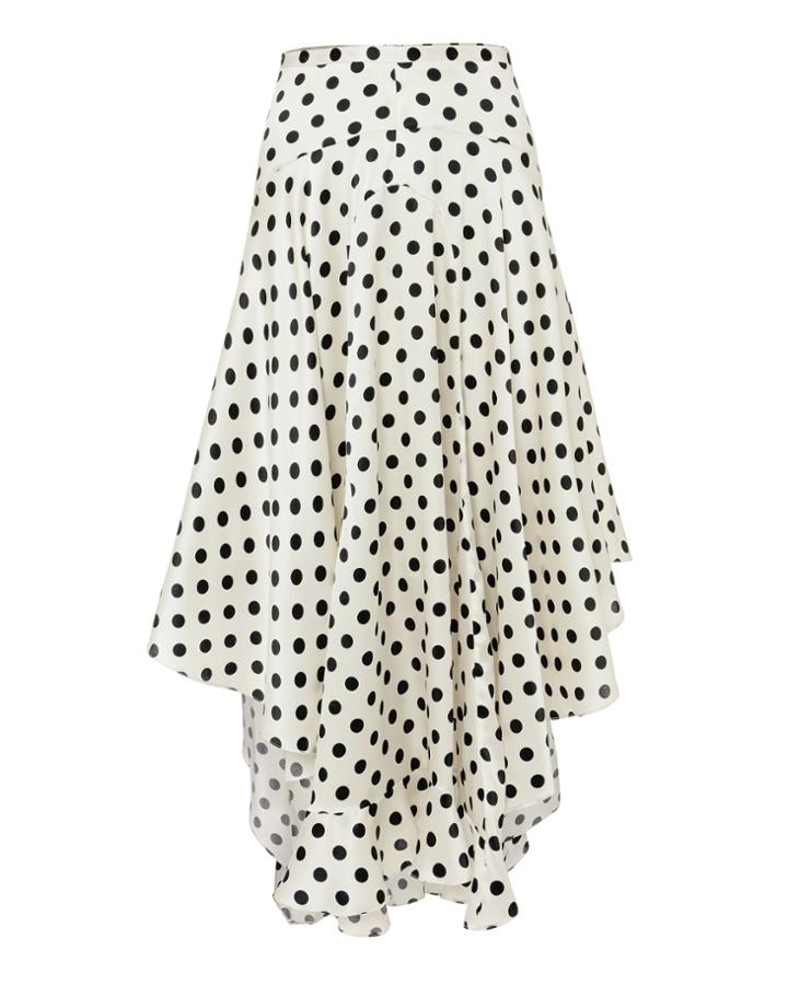 Caroline Constas Polka Dot Flounce Skirt White P