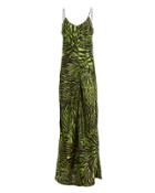 Ganni Tiger Silk Satin Gown Green/black 40