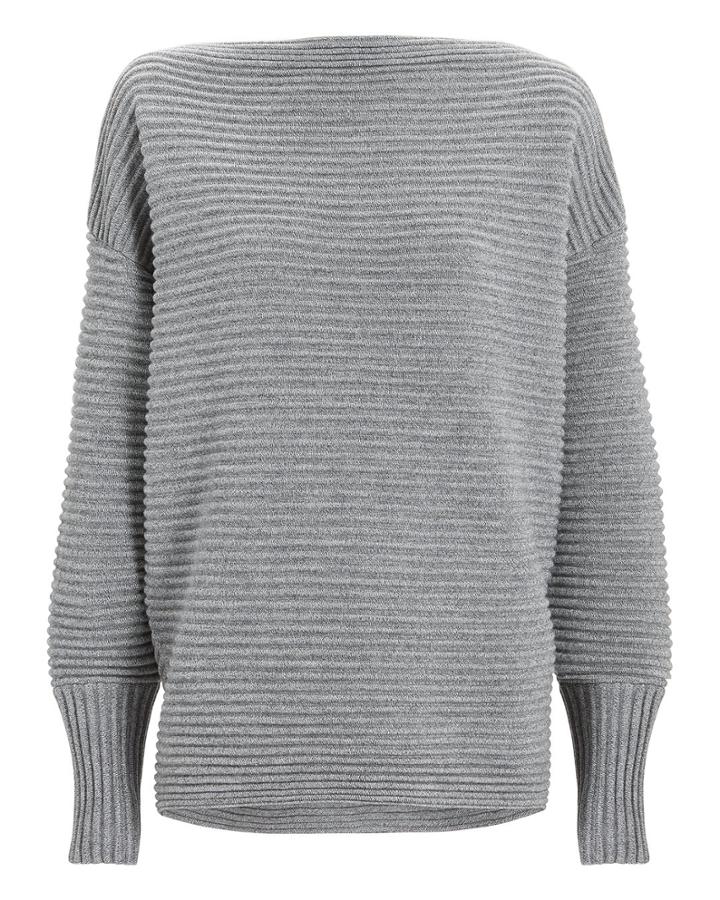 Victoria Victoria Beckham Victoria, Victoria Beckham Grey Rib Off Shoulder Sweater Grey 1