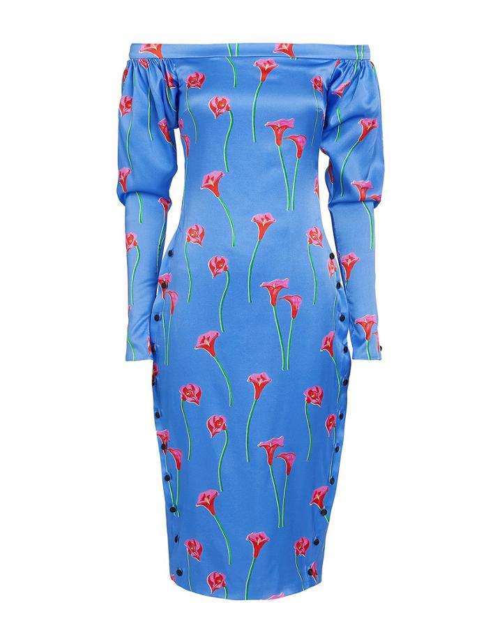 Caroline Constas Dania Calla Lily Midi Dress Blue-med P