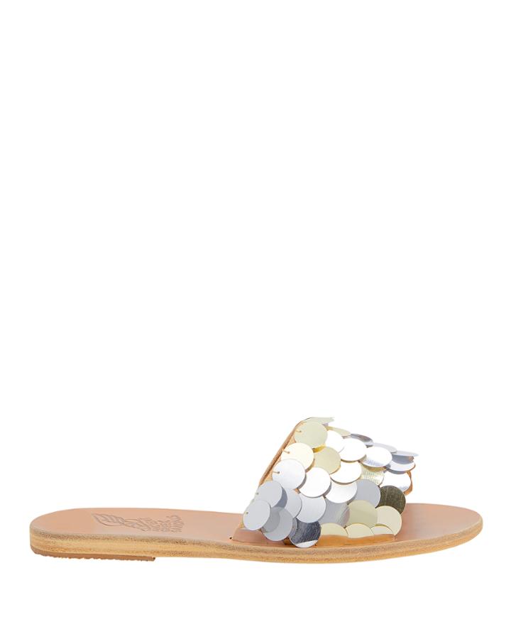 Ancient Greek Sandals Taygete Sequin Flat Sandals Silver 39