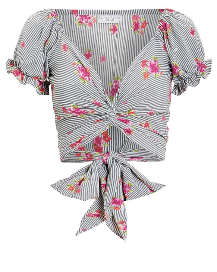 Flynn Skye Annabelle Wrap Crop Top Grey/floral S