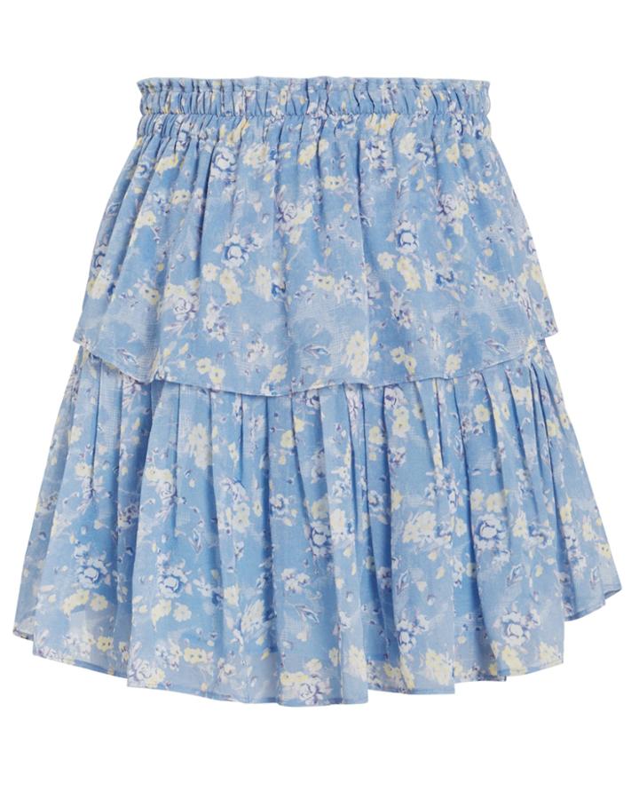 Love Shack Fancy Loveshackfancy Bluejay Silk Ruffle Mini Skirt Blue/floral P