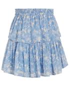 Love Shack Fancy Loveshackfancy Bluejay Silk Ruffle Mini Skirt Blue/floral P