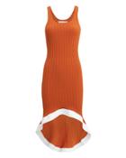 Esteban Cortazar Rust Ribbed Knit Contrast Trim Dress Rust/white M