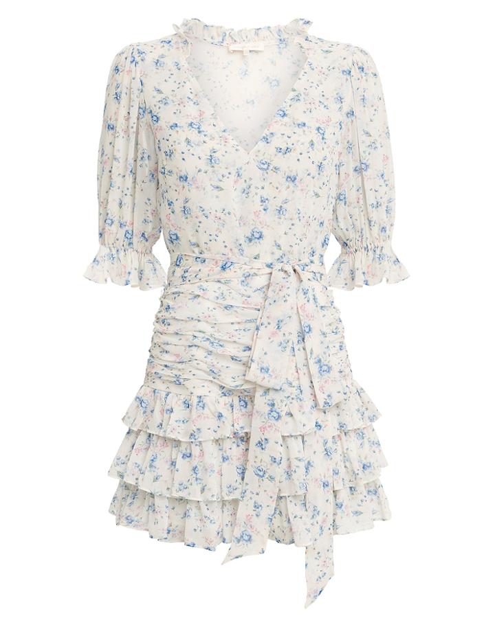 Love Shack Fancy Loveshackfancy Hannah Floral Silk Ruffled Dress Ivory/floral Zero