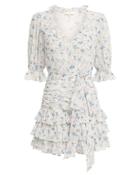 Love Shack Fancy Loveshackfancy Hannah Floral Silk Ruffled Dress Ivory/floral Zero