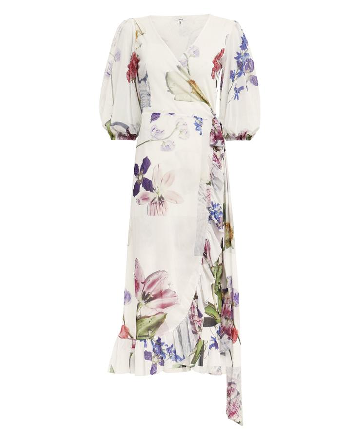 Ganni White Floral Mesh Wrap Dress White Floral 34