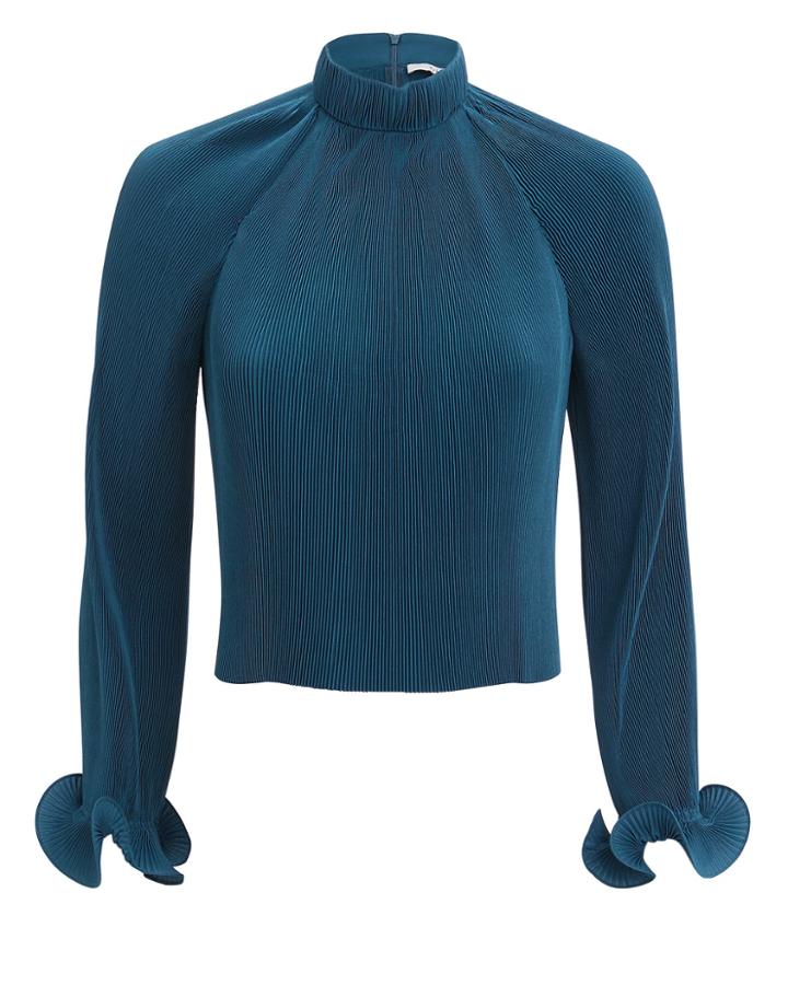 Tibi Teal Pleated Crop Top Teal M