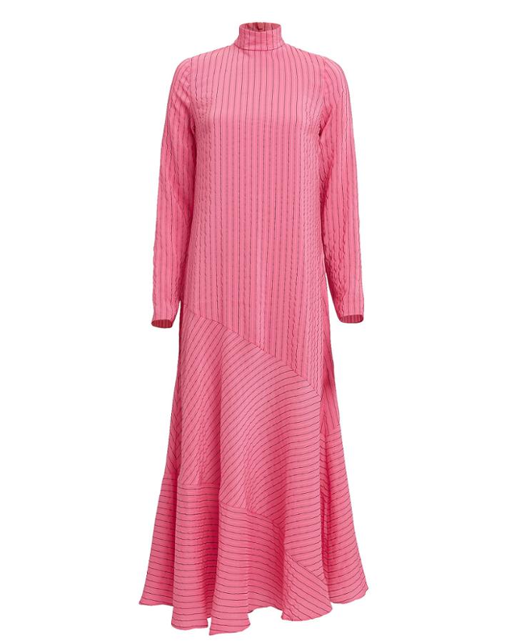 Ganni Lynch Seersucker Maxi Dress Pink 34