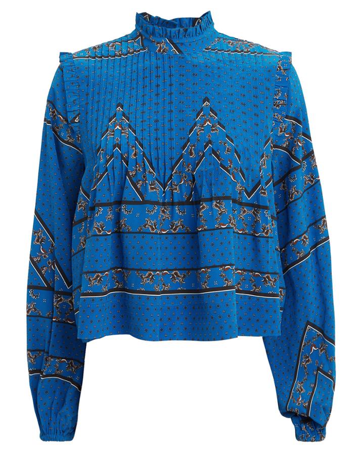 Ganni Cloverdale Lapis Blue Printed Blouse Lapis Blue 34