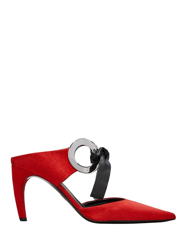 Proenza Schouler Tie Grommet Suede Pumps Red 36.5