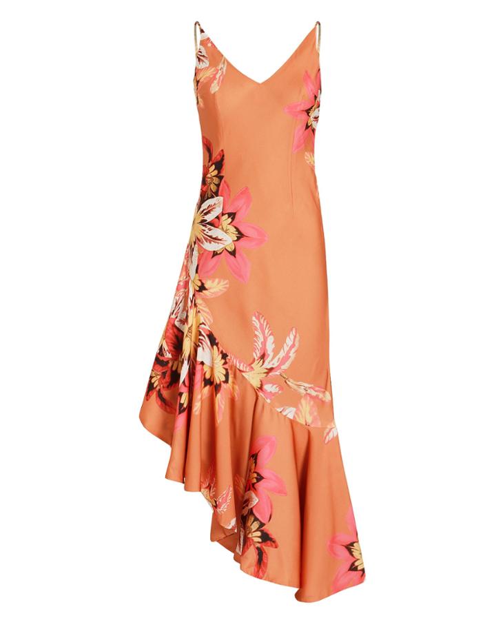 Patbo Carmen Asymmetric Slip Dress Orange/floral 6