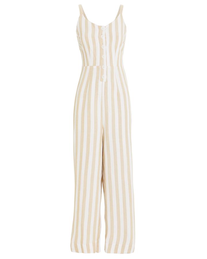 Rails Teresa Linen Blend Jumpsuit Beige/stripe L