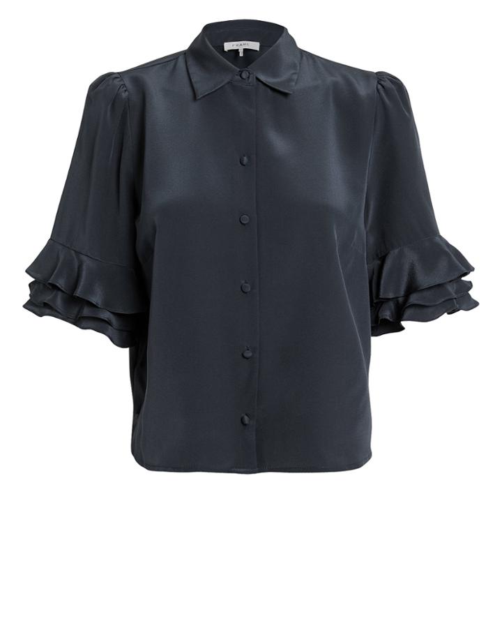 Frame Ruffle Sleeve Navy Blouse Navy S