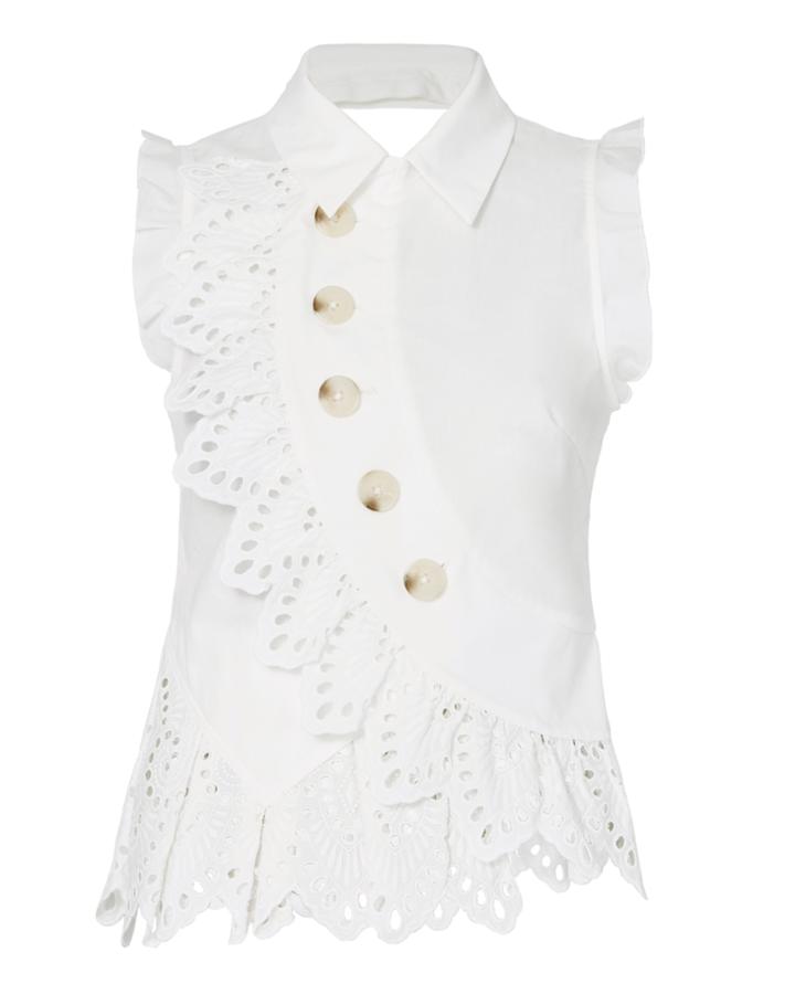 Self-portrait Broderie Button Detail Top White 4