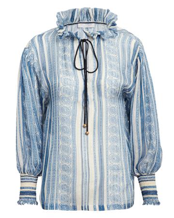 Philosophy Di L.serafini Philosophy Di Lorenzo Serafini Tie Neck Balloon Sleeve Blouse Blue/white 42