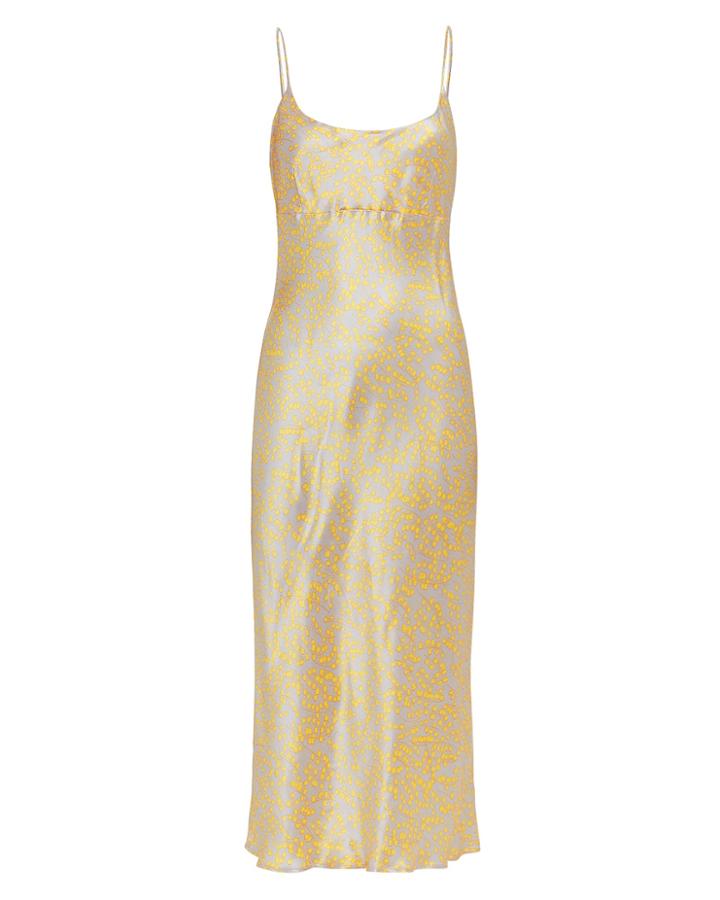Ganni Heavy Satin Yellow Cocktail Dress Champagne/yellow Floral 38