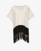 Elizabeth And James Leather Fringe Hooded Cable Knit Poncho