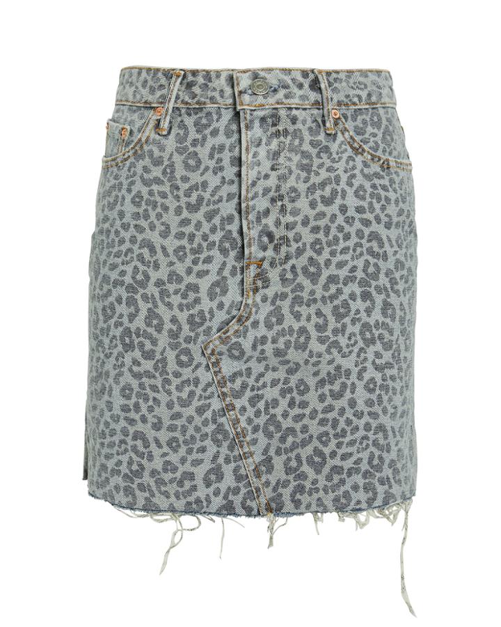 Grlfrnd Blaire Leopard Print Denim Mini Skirt Grey Leopard Print Denim 27