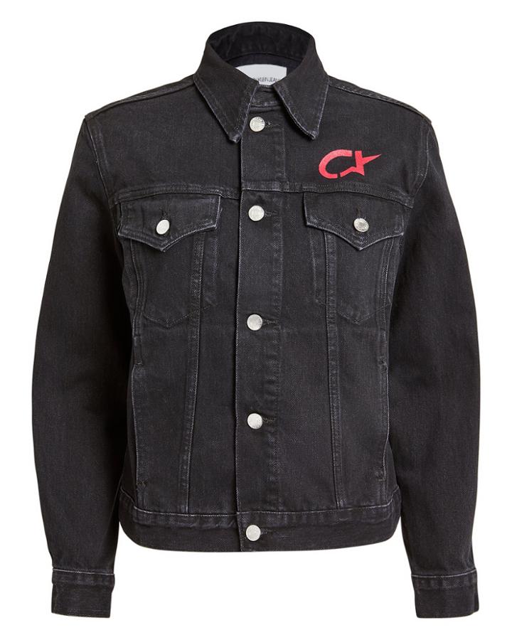 Calvin Klein Jeans Graphic Denim Trucker Jacket Black/red M