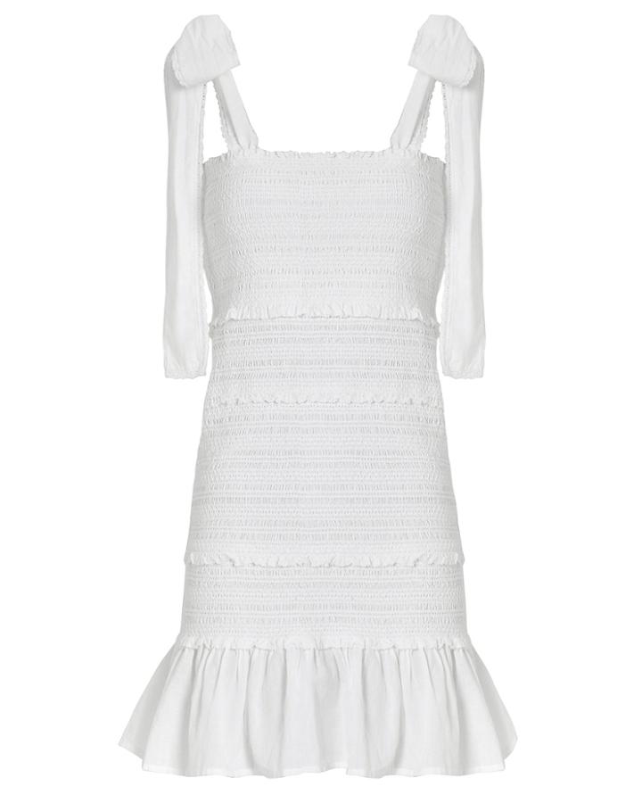 Love Shack Fancy Loveshackfancy Belle Smocked Mini Dress White M