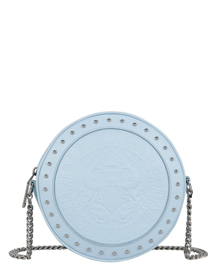 Balmain Disco Circle Studded Blue Leather Bag Light Blue 1size